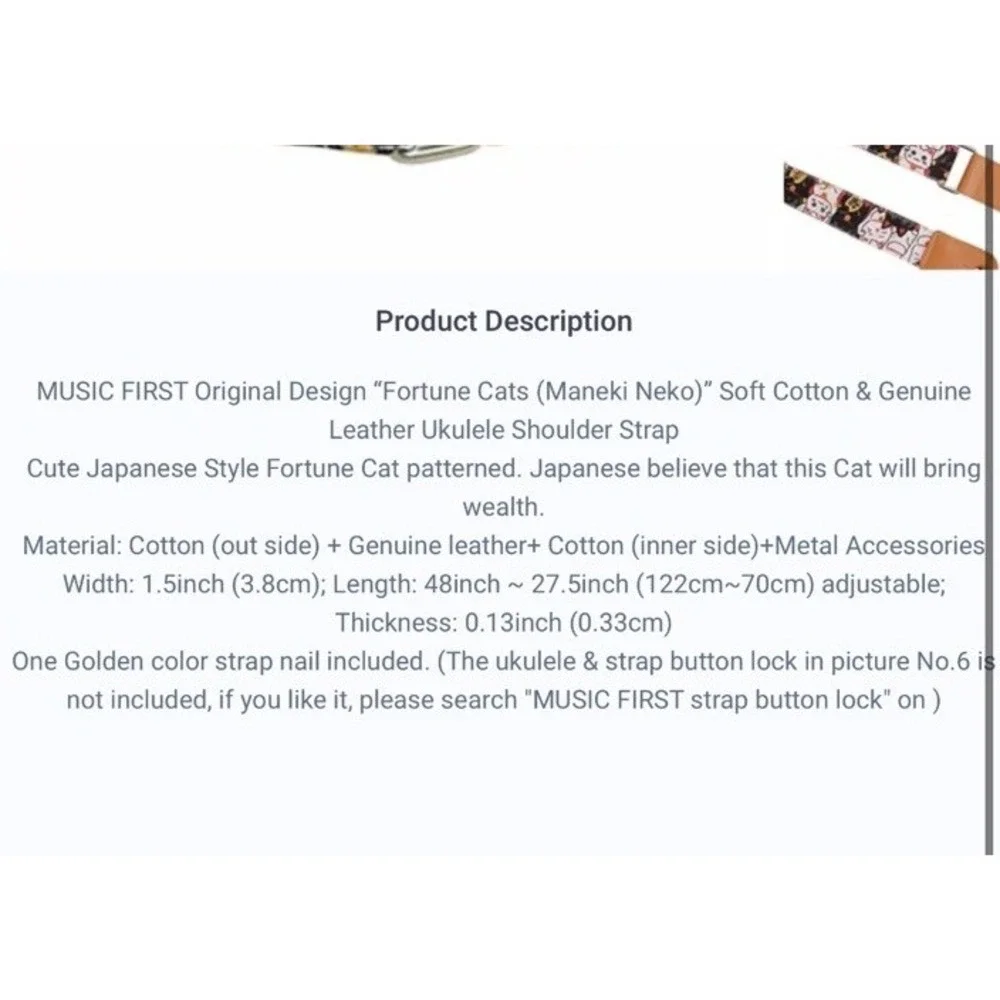 MUSIC FIRST‎ Original Design Fortune Cat Maneki Neko Canvas Leather Camera Strap